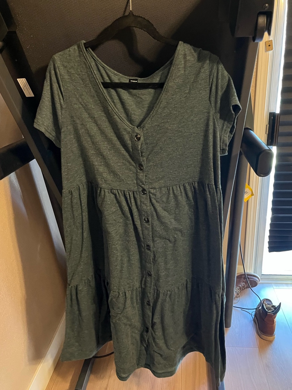 SHEIN Dark Green Button-Front Short Sleeve Babydoll Dress